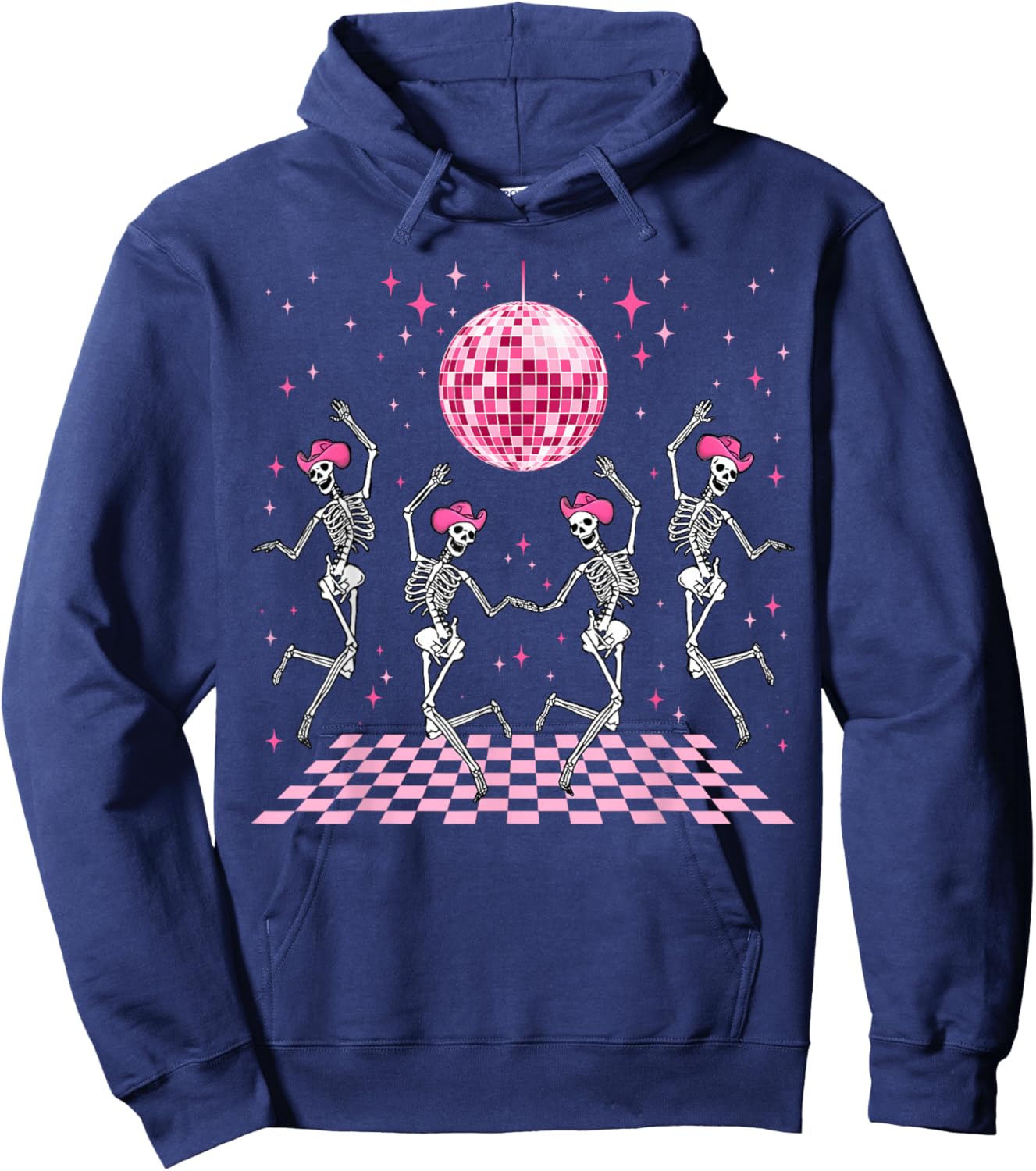 Cowgirl Western Funny Dancing Skeletons & Disco Ball Club Hoodie - Hoodie | Navy