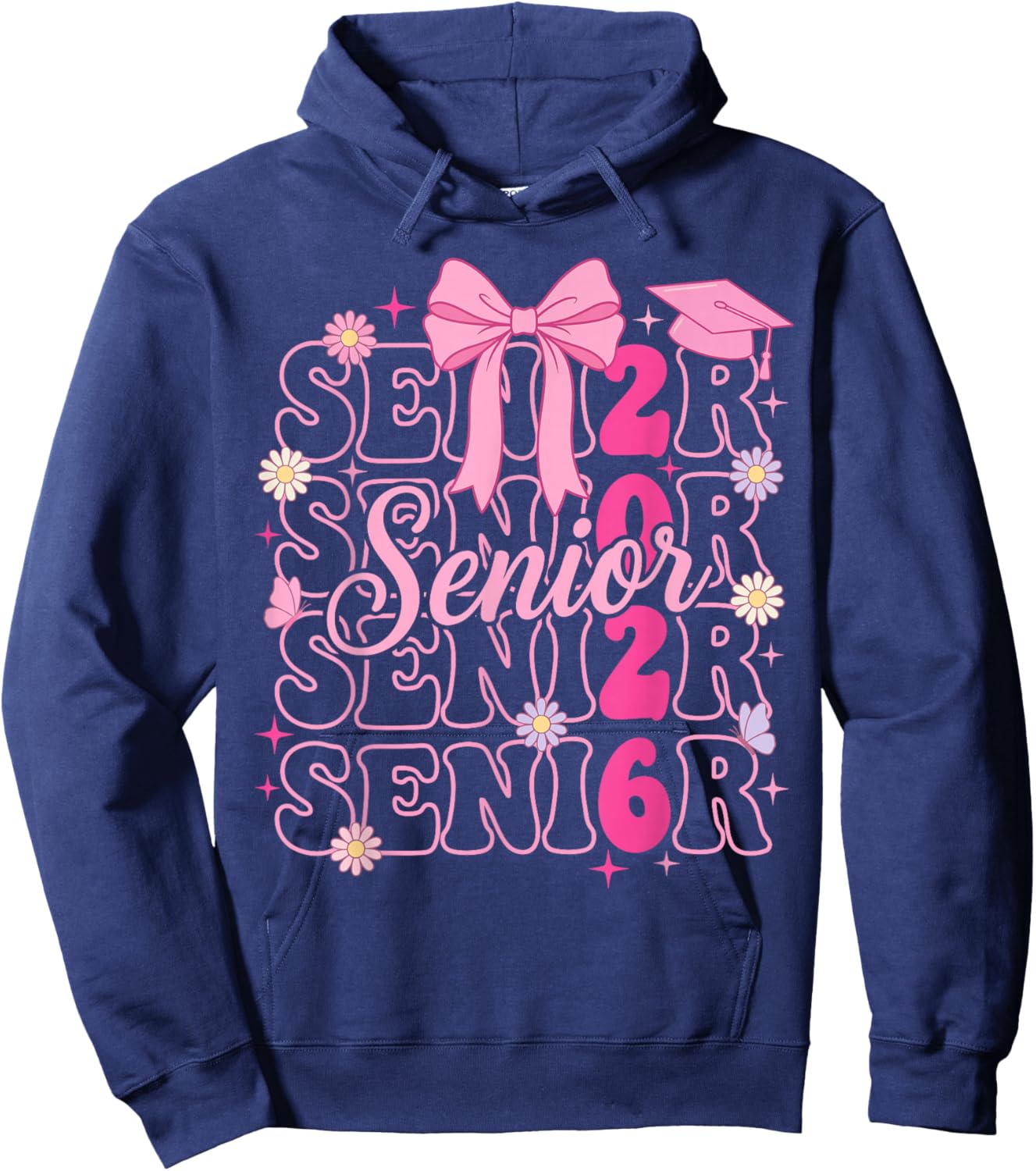 Senior 2026 Class of 2026 Coquette Bow Graduation Hoodie - Hoodie | Navy