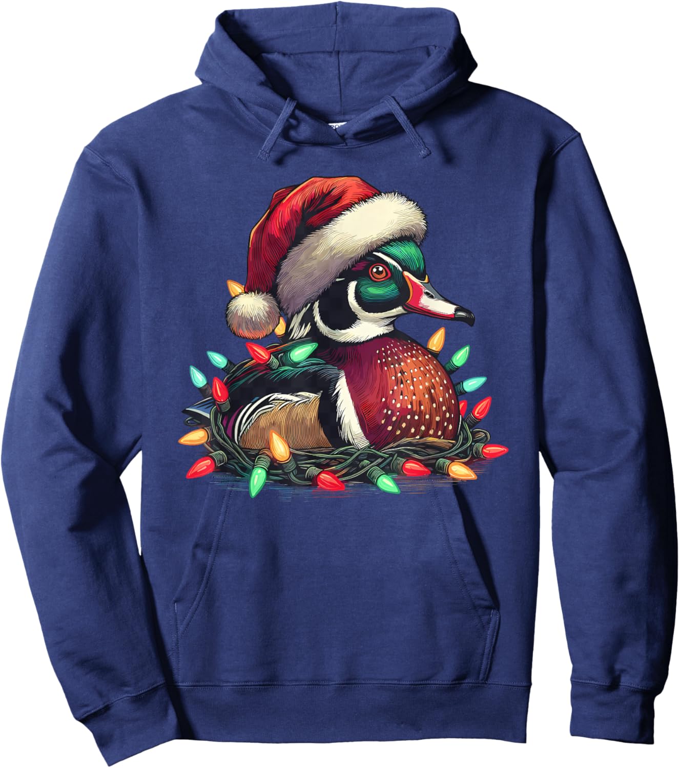 Santa Mallard Duck with Christmas Lights Hunting Season Hoodie - Hoodie | Navy