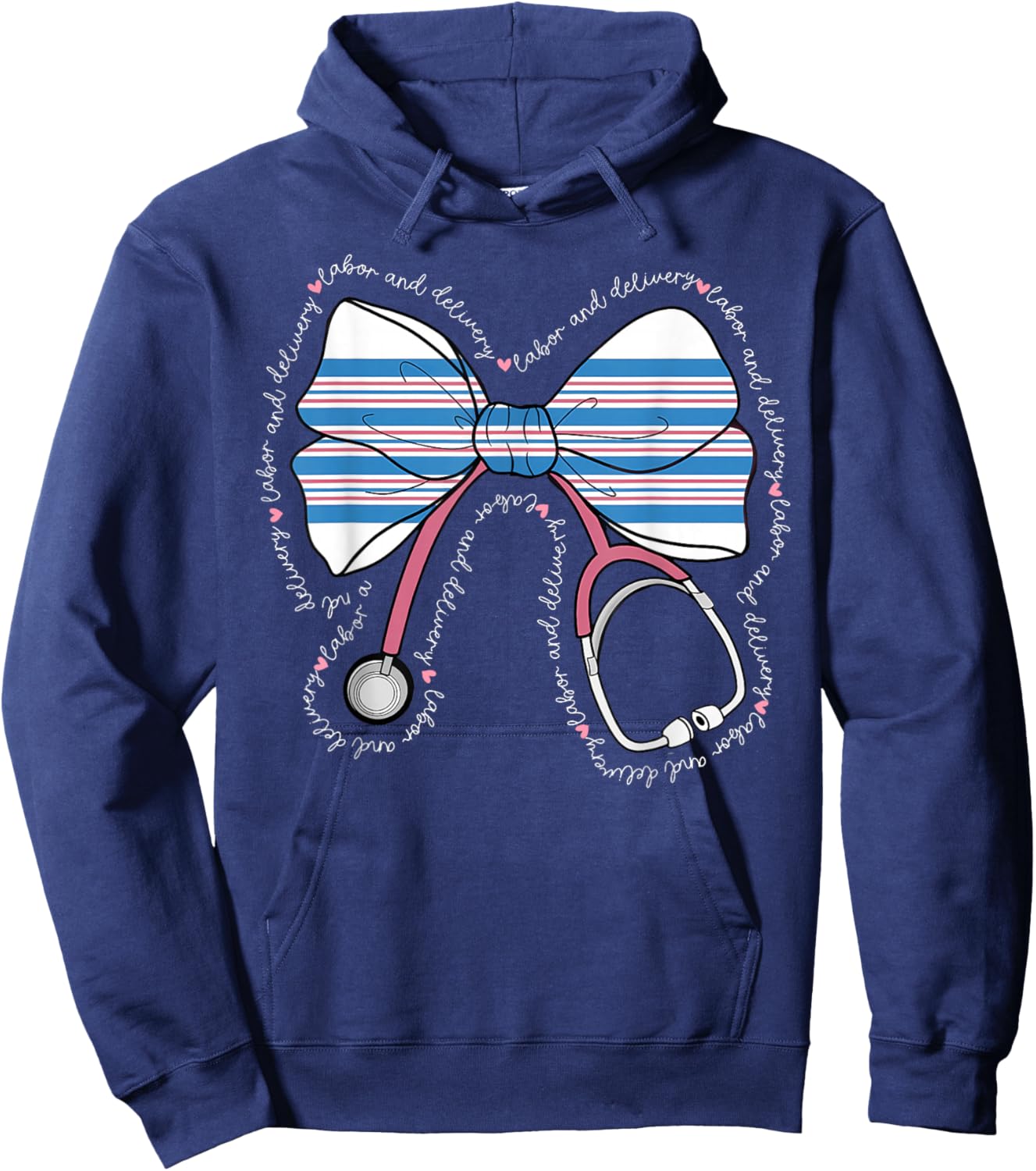 Stethoscope Coquette Bow Baby Blanket Labor and Delivery RN Hoodie - Hoodie | Navy