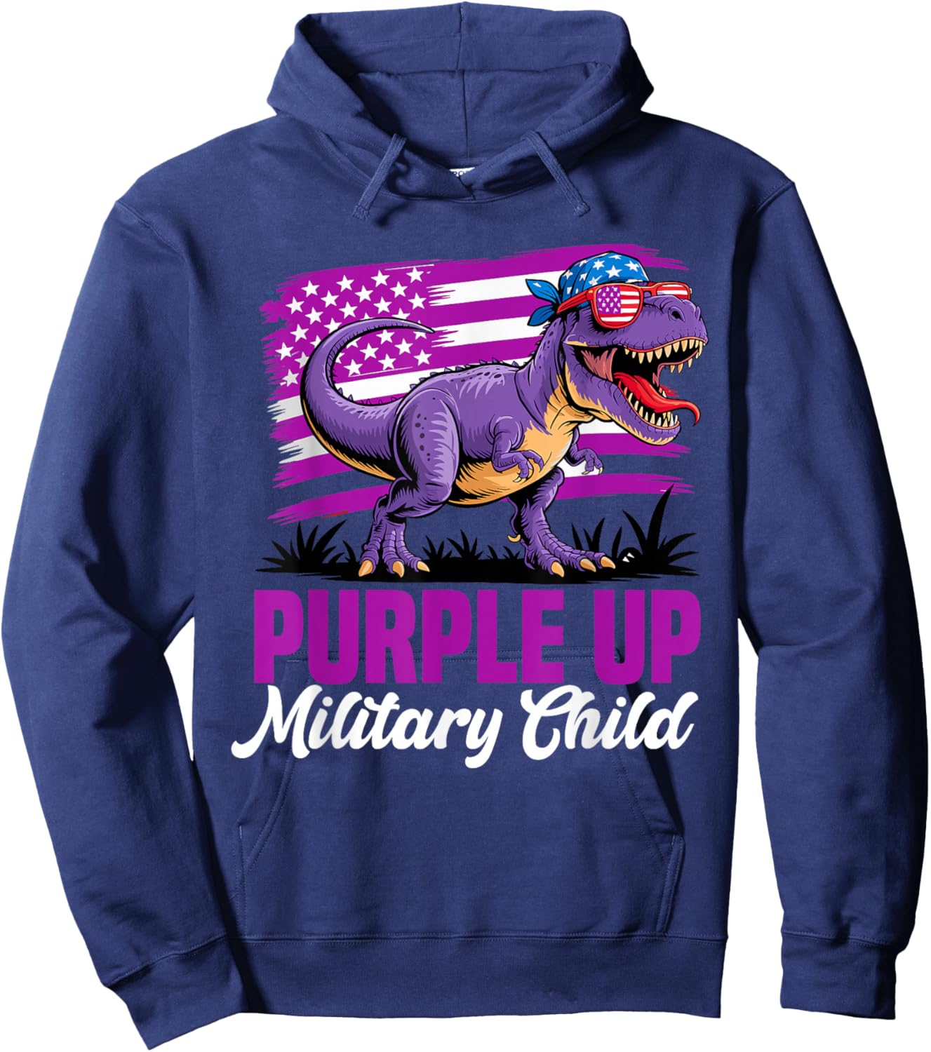 Purple Up for Military Kids and Child Month Dinosaur Hoodie - Hoodie | Navy