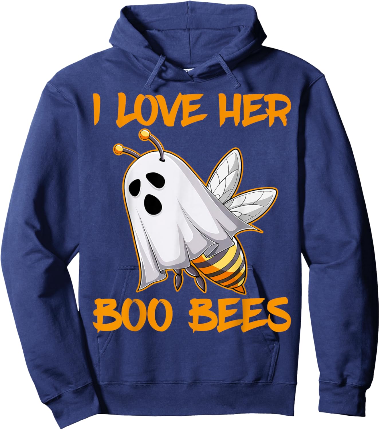 Funny I Love Her Boo Bees Couples Halloween Day Men Women Hoodie - Hoodie | Navy