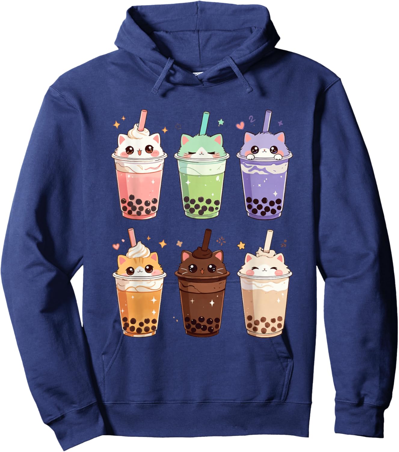 Kawaii Cat Boba Tea Bubble Tea Kawaii Japanese Anime Hoodie - Hoodie | Navy
