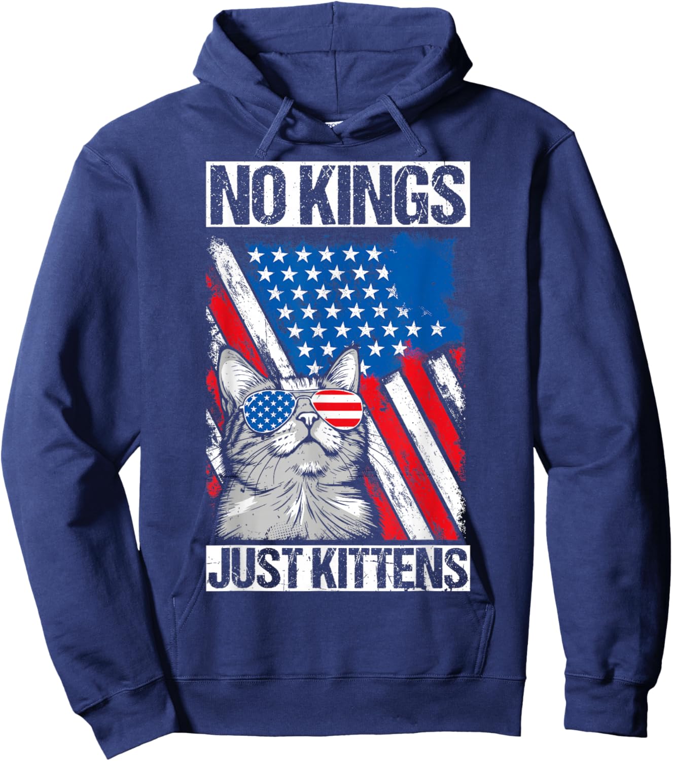 NO Kings JUST Kittens Patriotic Protest Cat Hoodie - Hoodie | Navy