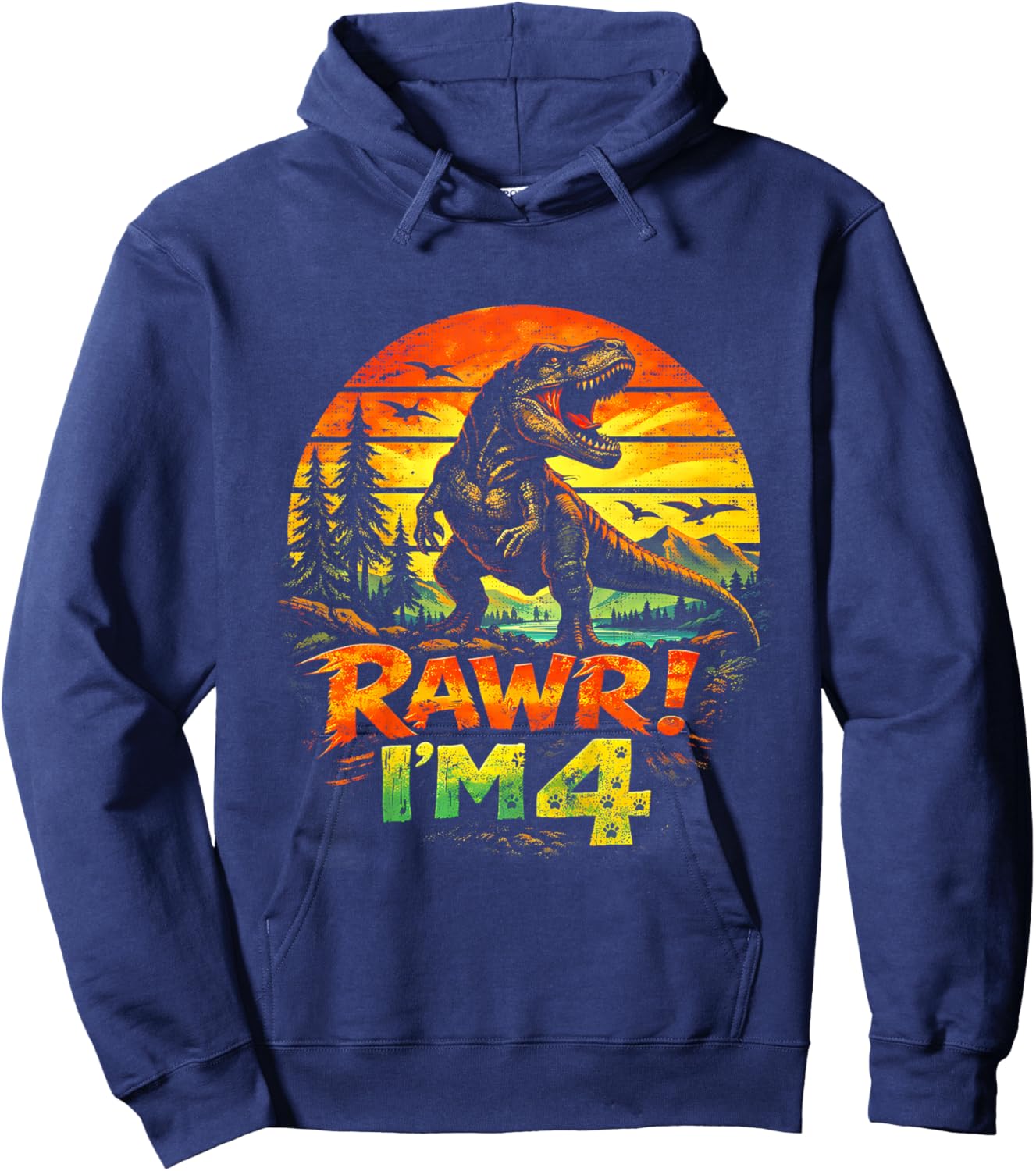 Rawr I'm 4 Dinosaur T Rex 4 Year Old Boys 4th Birthday Party Hoodie - Hoodie | Navy