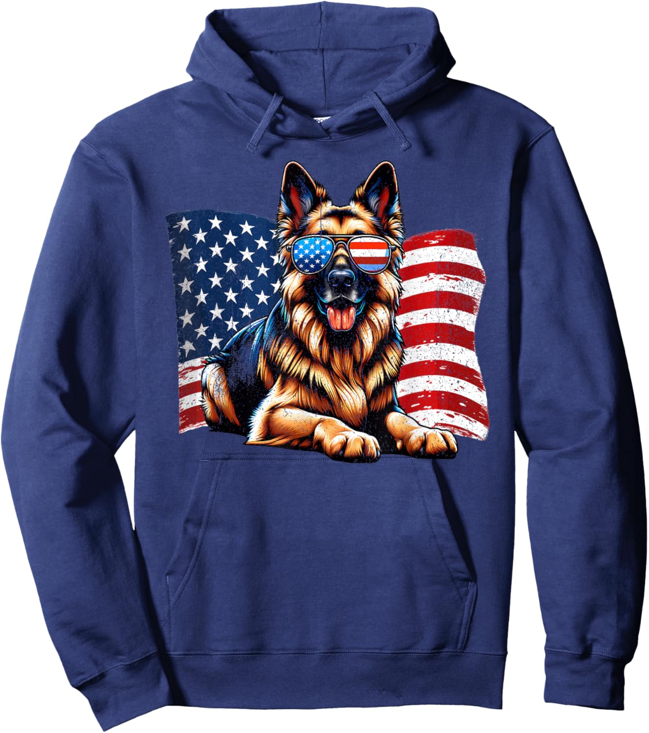 Vintage German Shepherd Dogs Lovers American Flag Pets Lover Hoodie - Hoodie | Navy