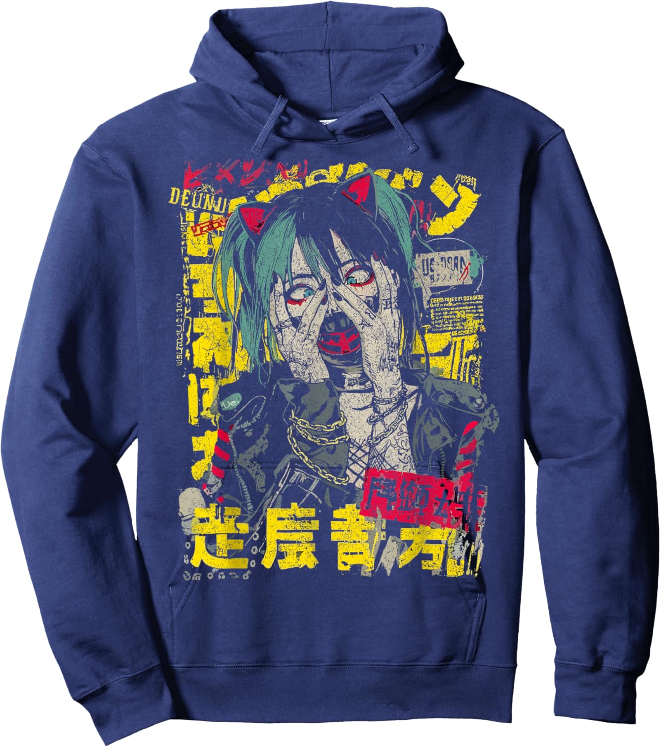 Japanese Streetwear Anime Manga Girl Cyberpunk Y2K Anime Hoodie - Hoodie | Navy