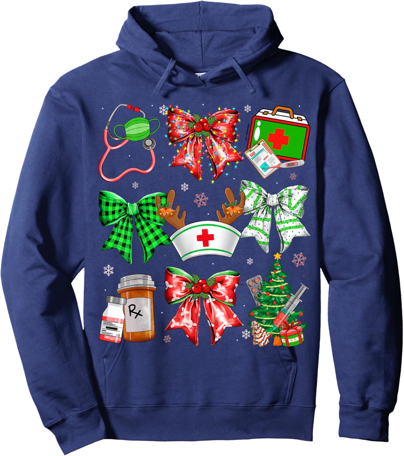 Nurse Coquette Bow Stethoscope Christmas Nursing Xmas PJs Hoodie - Hoodie | Navy