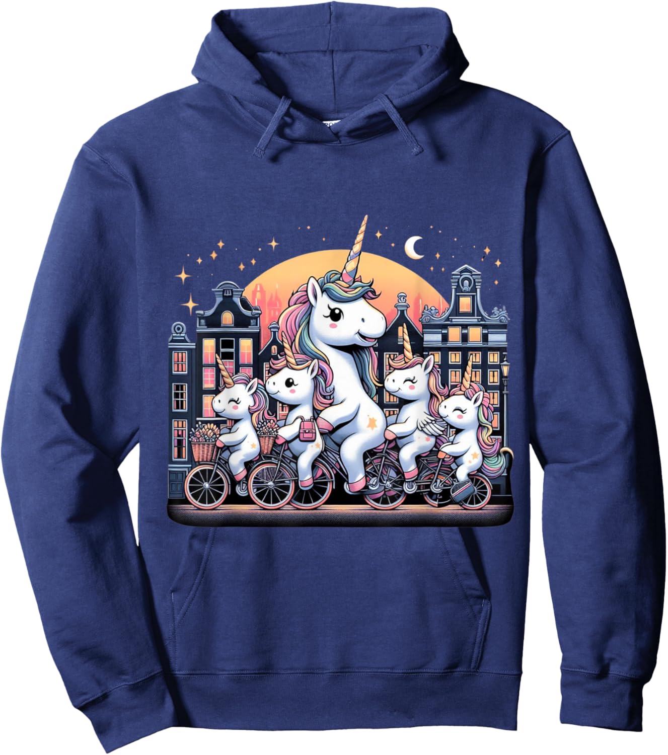 Unicorn Bicycle Amsterdam Netherlands Boys Girls Women Kids Hoodie - Hoodie | Navy