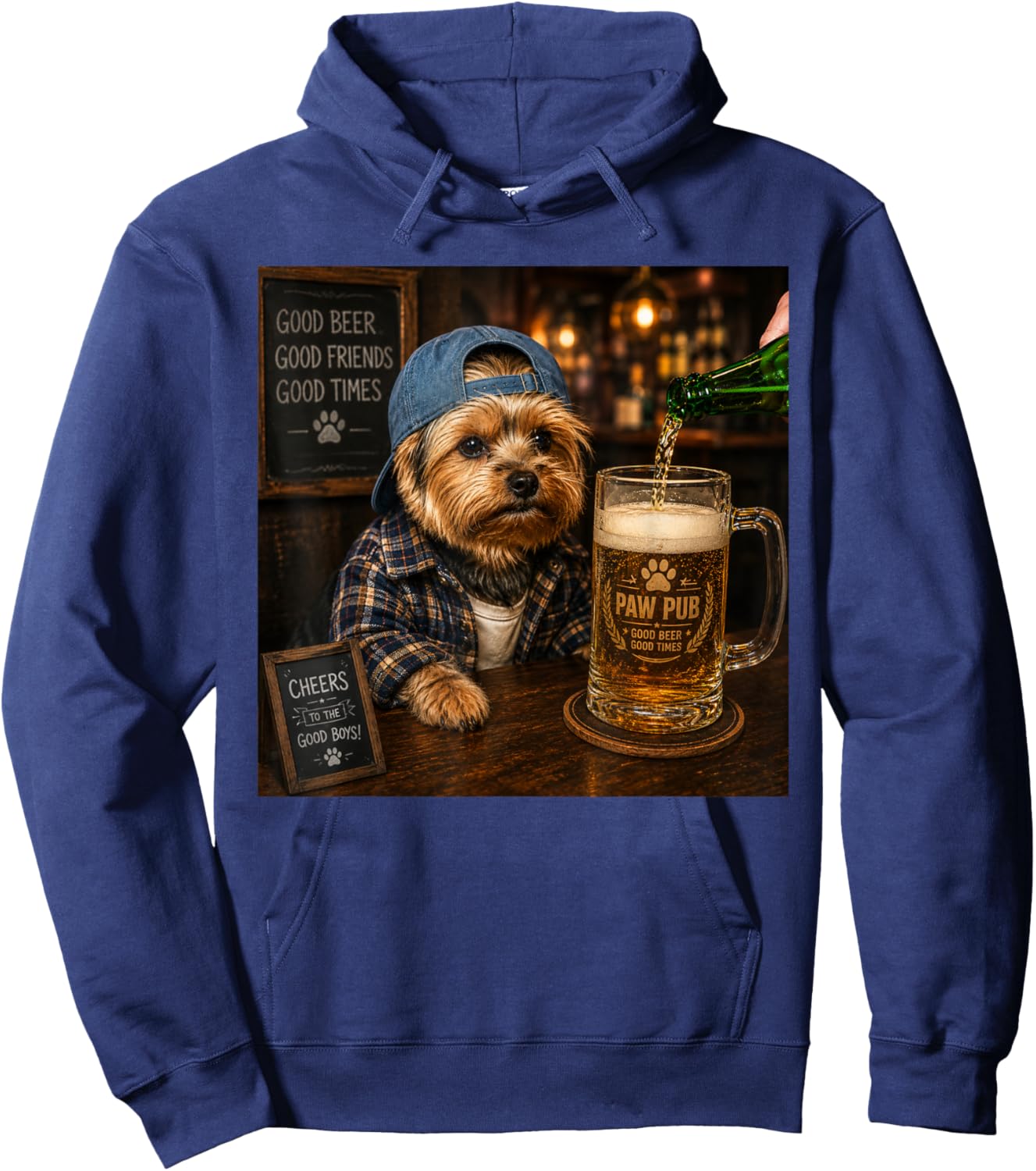 Yorkie Drinking Beer Shirt Funny Dog Yorkie Drinking Beer Hoodie - Hoodie | Navy