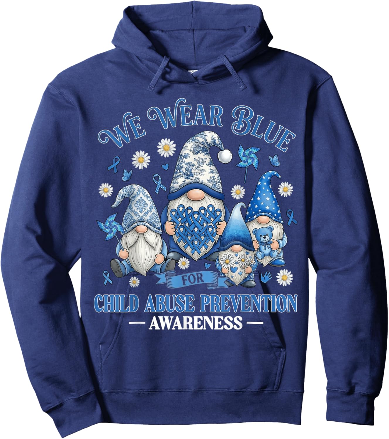 We Wear Blue Ribbon Child Abuse Prevention Awareness Gnomes Hoodie - Hoodie | Navy