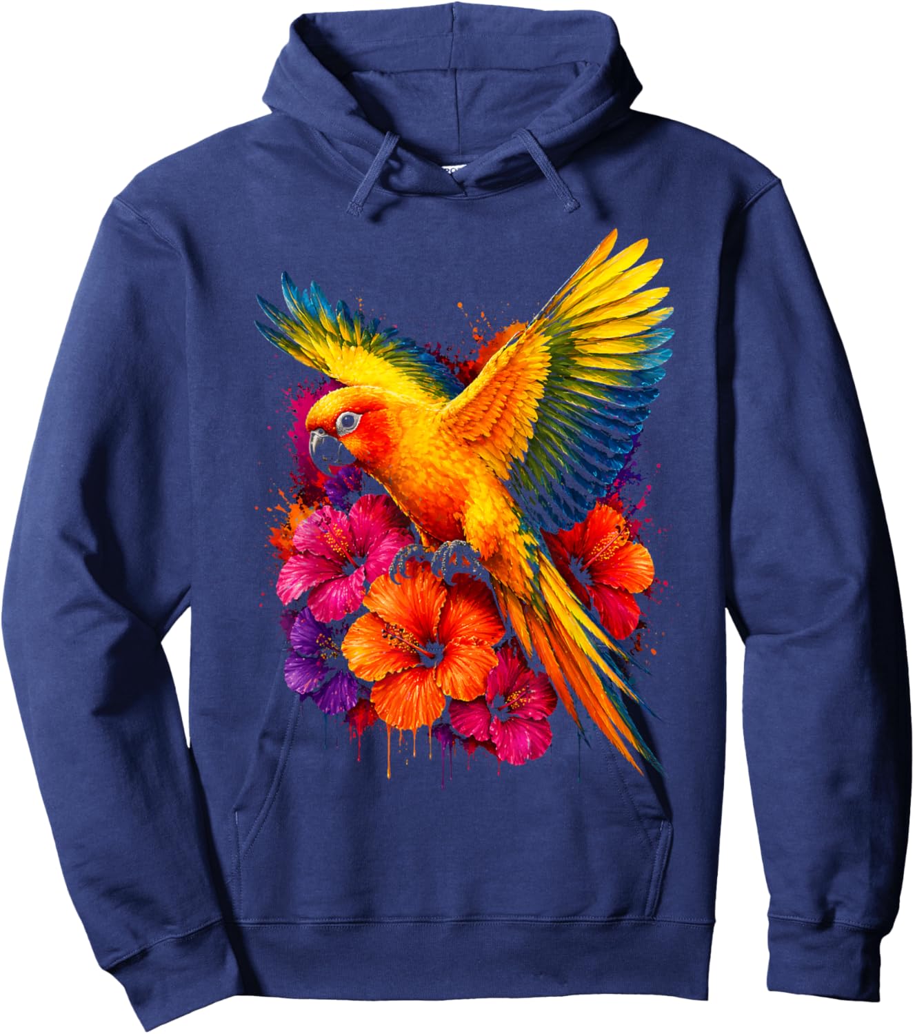 Aquarelle Floral Soleil Conure Hibiscus Fleurs Amoureux des Oiseaux Hoodie - Hoodie | Navy