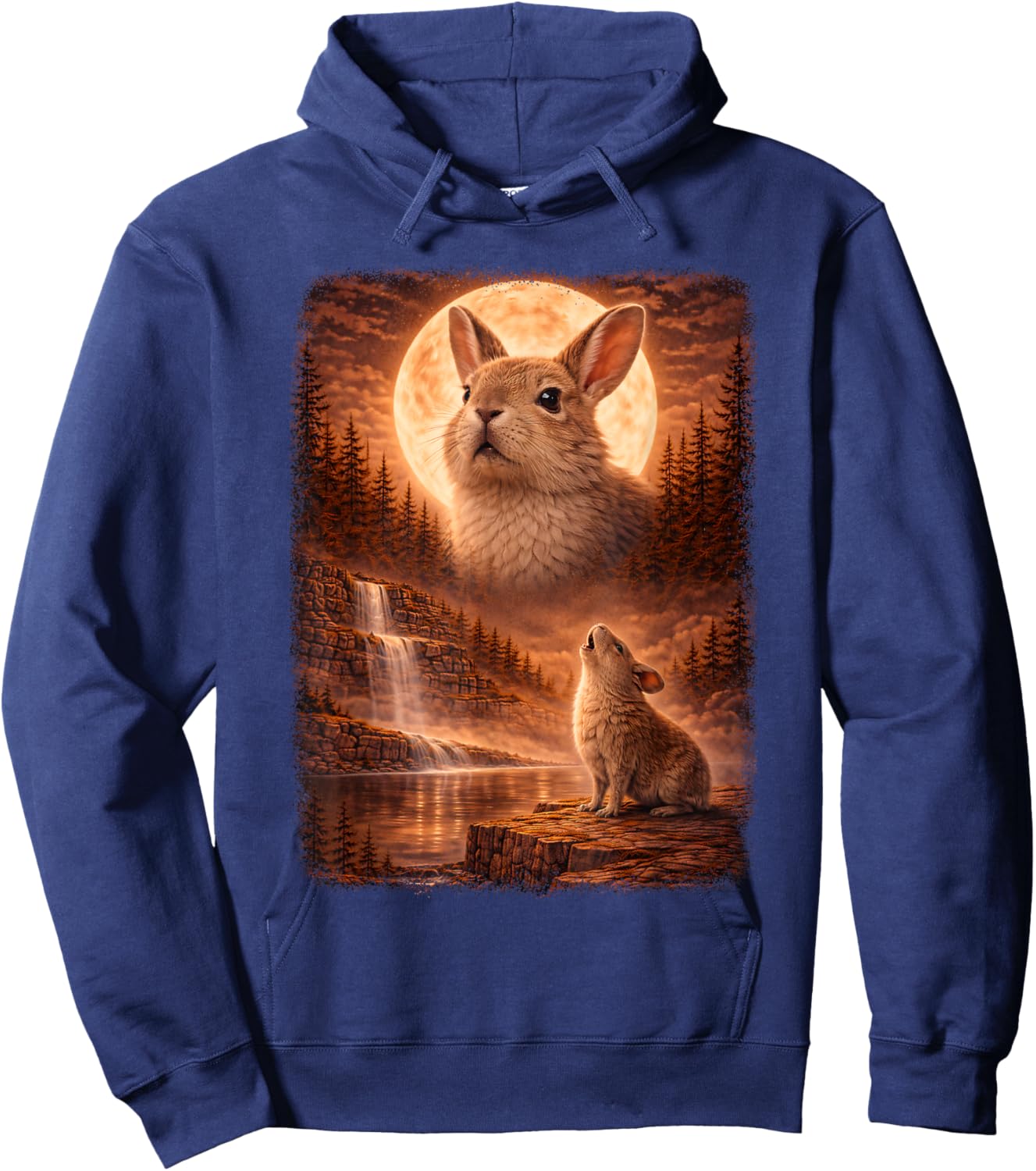 Bunny Howling at Moon Vintage Funny Mystic Hoodie - Hoodie | Navy
