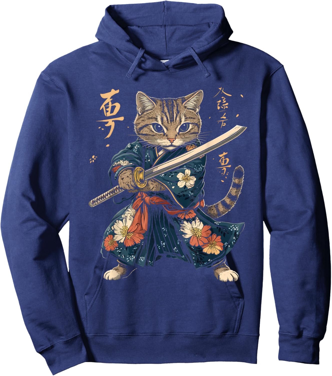 Cat Samurai Vintage Ukiyo-e Warrior Art Japanese Anime Manga Hoodie - Hoodie | Navy