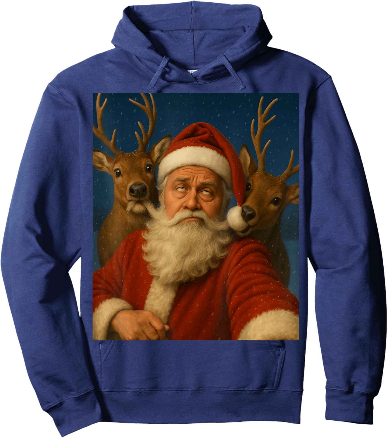 Santa Selfie with Reindeer Men Women Kids Funny Christmas Hoodie - Hoodie | Navy