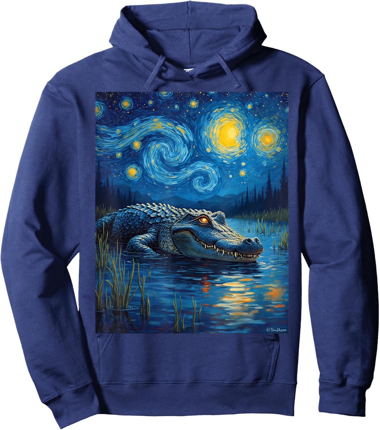 Van Gogh's Starry Night Alligator Crocodile Swamp Art Hoodie - Hoodie | Navy