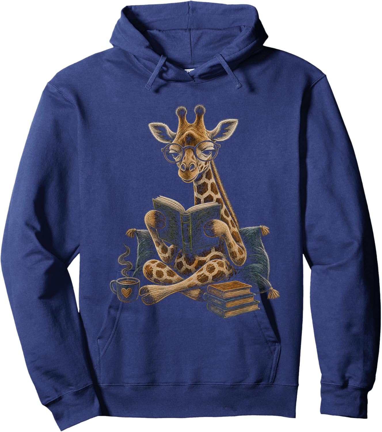 Giraffe Reading Book Graphic Artwork Design Hoodie - Hoodie | Navy