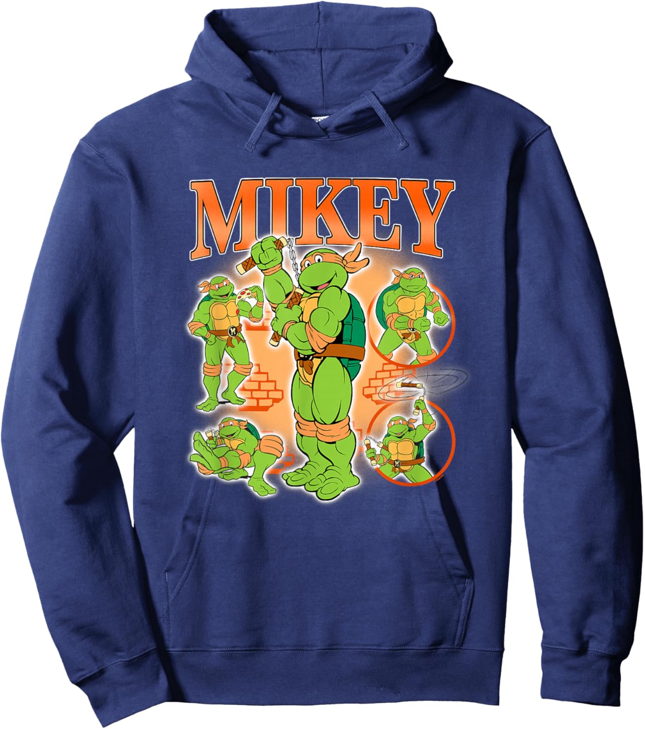 Teenage Mutant Ninja Turtles Mikey 90's Retro Collage Logo Hoodie - Hoodie | Navy