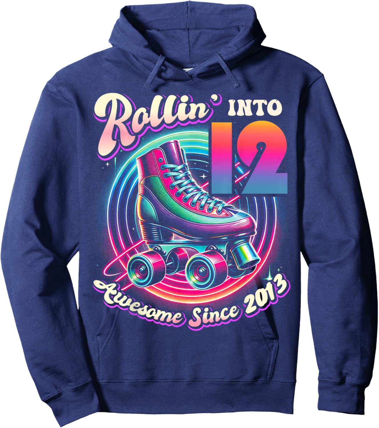 Birthday Roller Skating 12th Girl Rollin into 12 Skate Party Hoodie - Hoodie | Navy