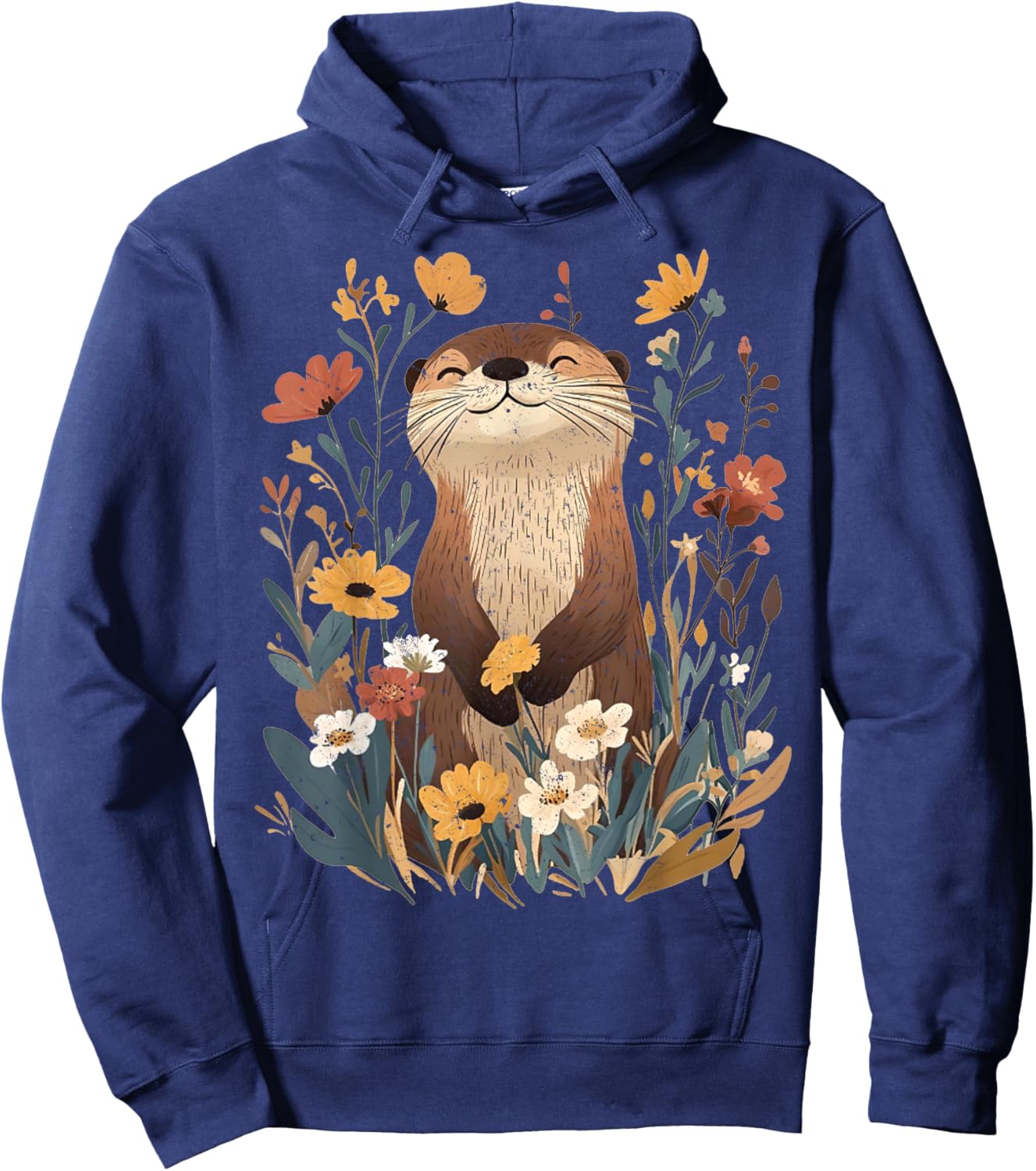 Aesthetic Goblincore Wildflower Art Floral Sea Otters Lover Hoodie - Hoodie | Navy