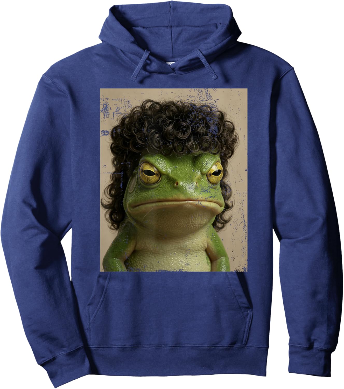 Funny Frog with Curly Perm 80s Hairstyle Irony Aesthetic Hoodie - Hoodie | Navy