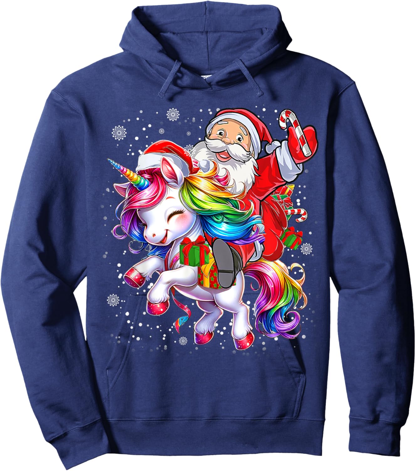 Cute Unicorn Christmas Girls Kids Women Santa Unicorn Xmas Hoodie - Hoodie | Navy