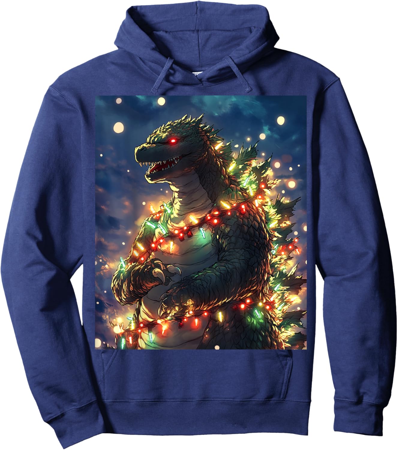 Japanese Monster Kaiju Santazilla Christmas Tree Lights Hoodie - Hoodie | Navy