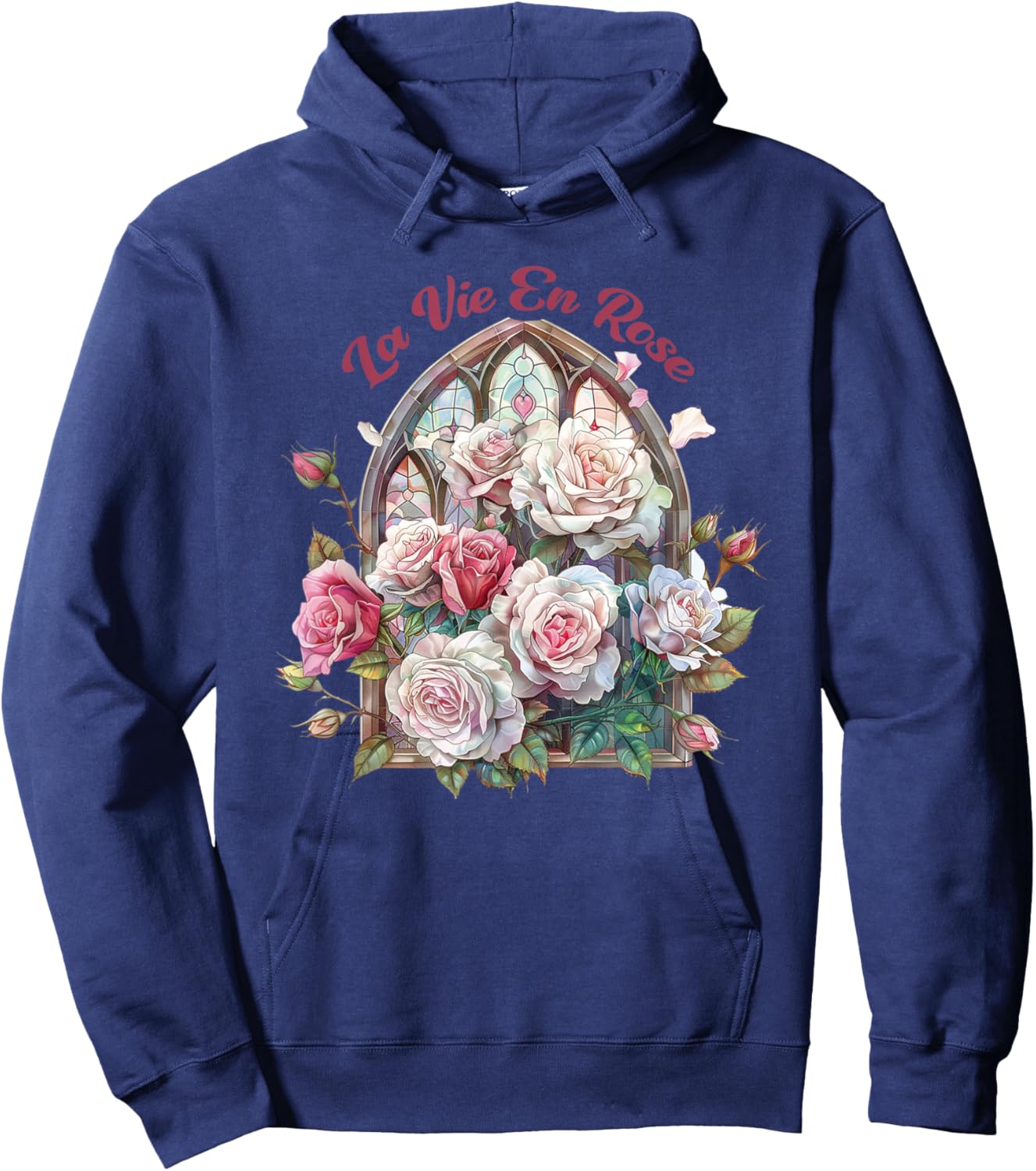 La Vie En Rose, Roses & Stained glass window, Vintage Rose Hoodie - Hoodie | Navy