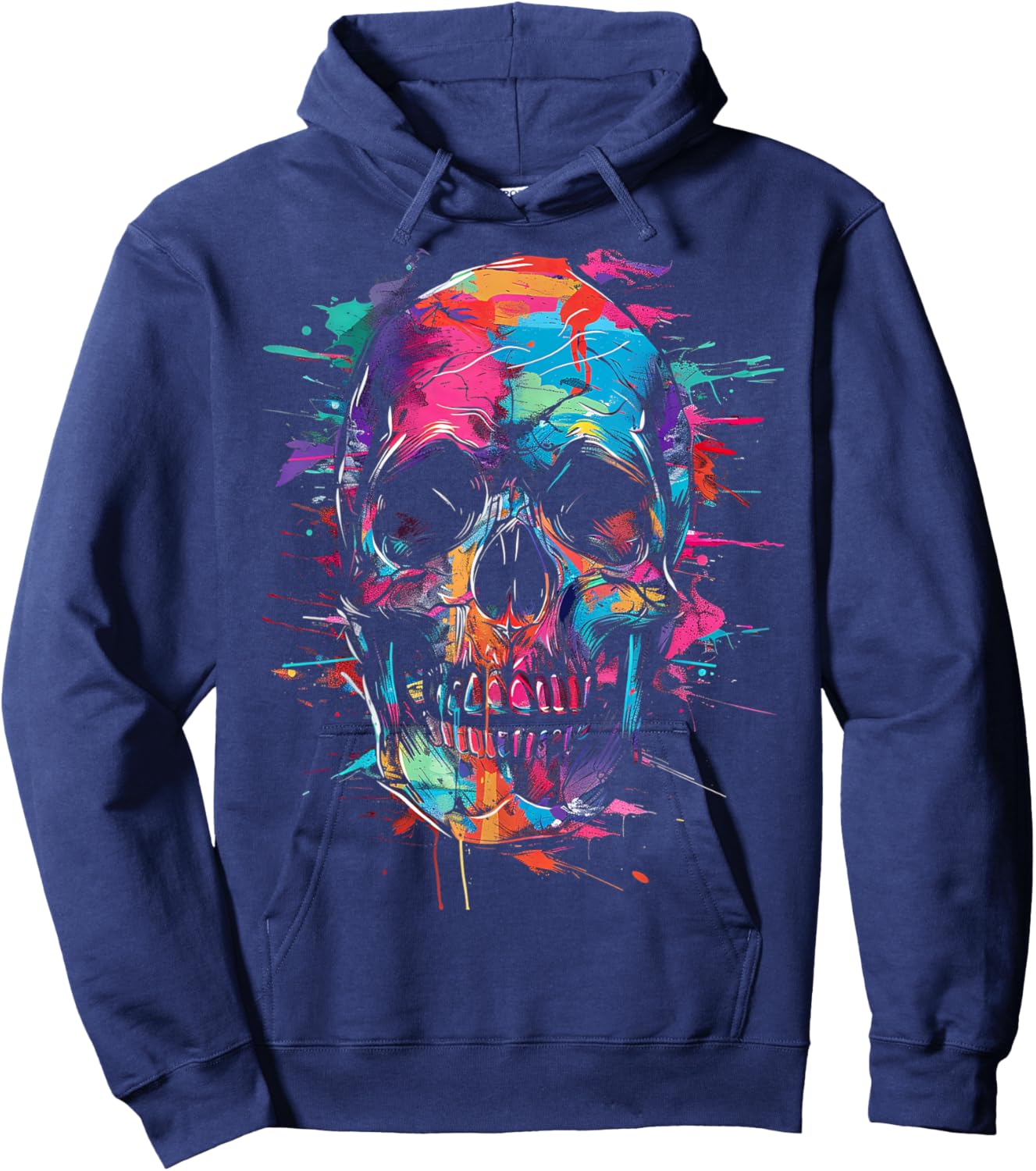 Colorful Skull Abstract Paint Splatter Hoodie - Hoodie | Navy