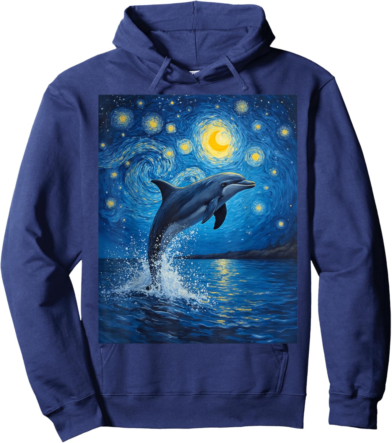 Van Gogh's Starry Night Bottlenose Dolphin Flipper Lovers Hoodie - Hoodie | Navy