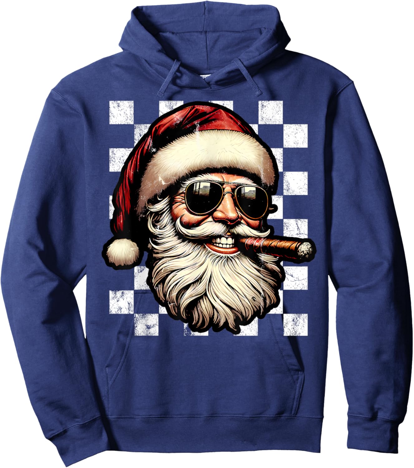 Santa Claus Is Smoking Cigar With Sunglass Smoker Christmas Hoodie - Hoodie | Navy