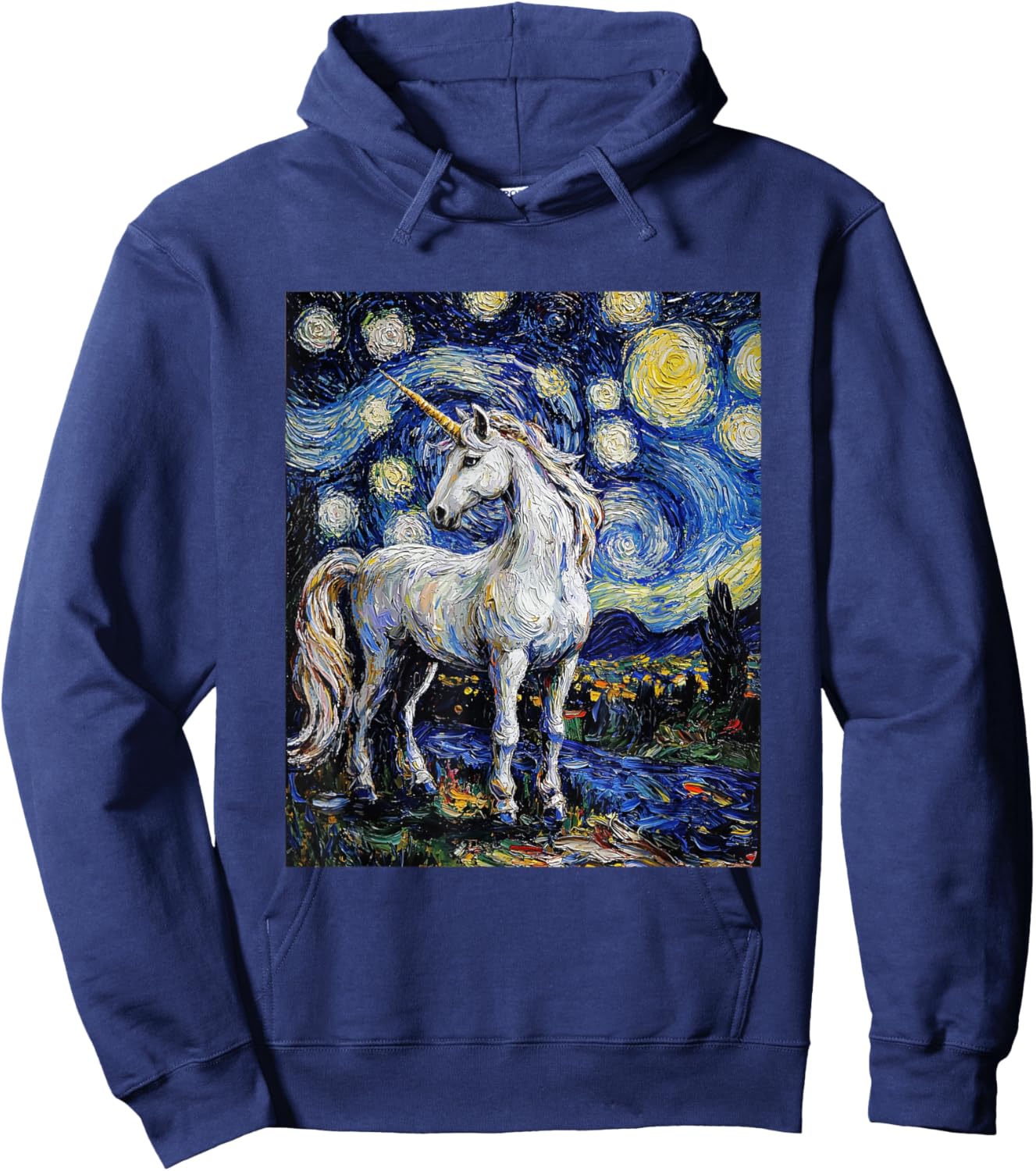 Cute Unicorn - Van Gogh Style - Starry Night Hoodie - Hoodie | Navy