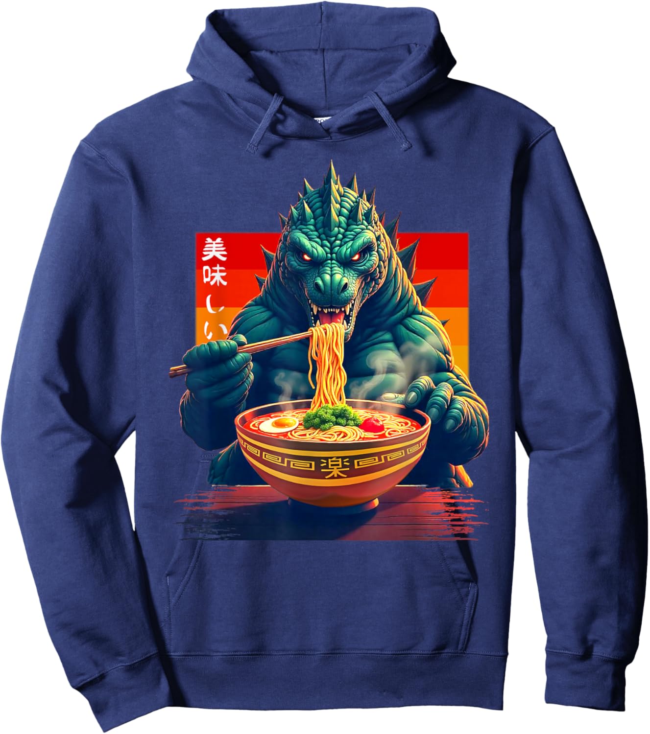 Funny Kaiju Eating Ramen Japanese Monster Lover Birthday Hoodie - Hoodie | Navy