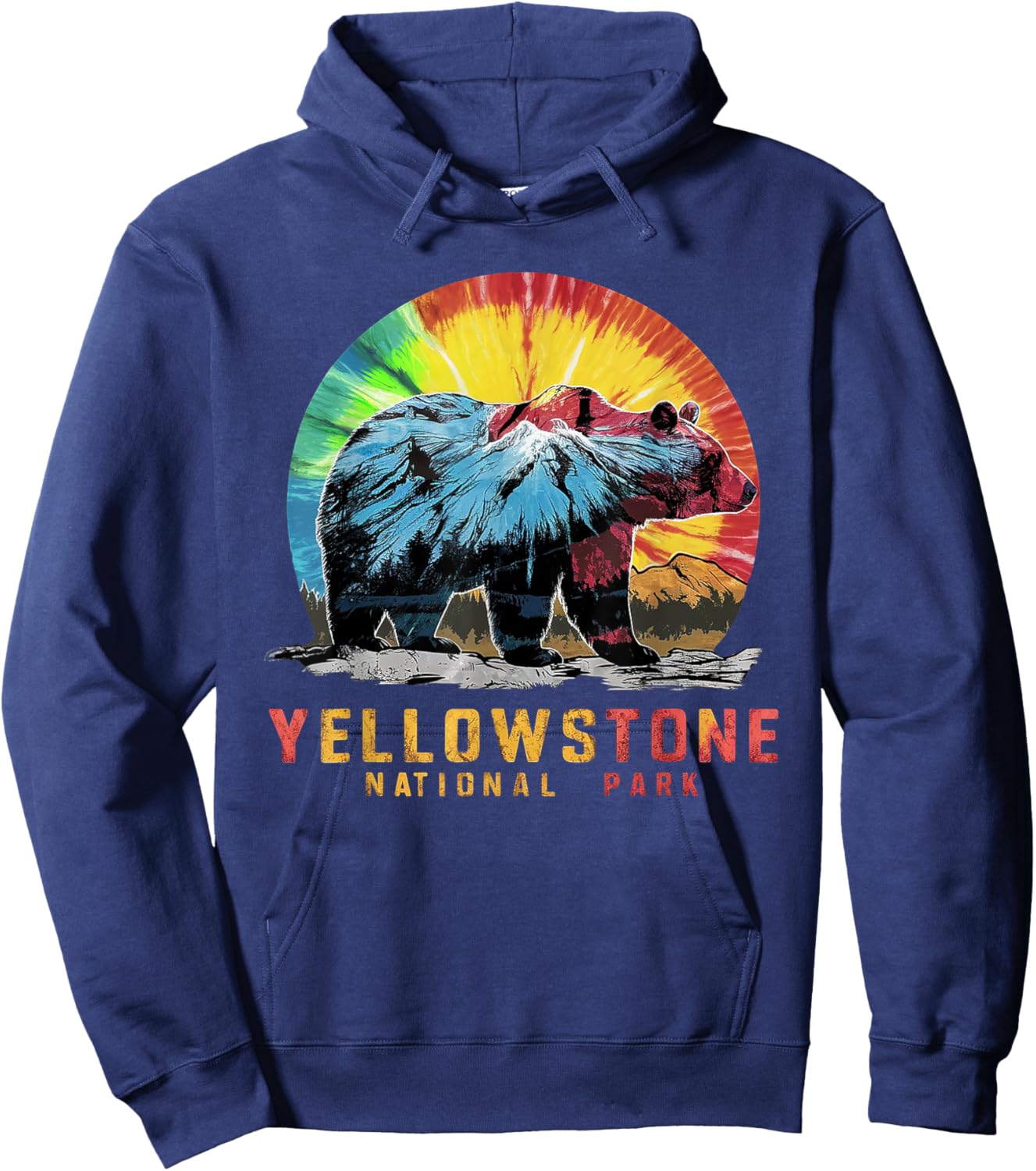 Vintage Yellowstone National Park Retro Mountains Tie Dye Hoodie - Hoodie | Navy