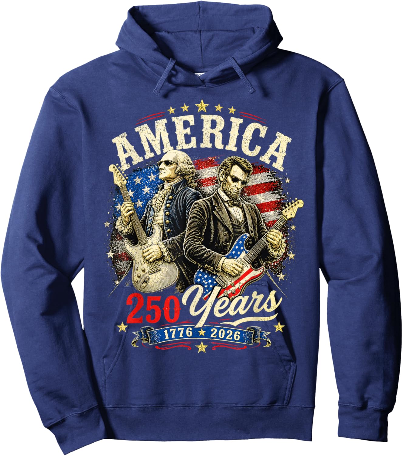 George Washington Lincoln Playing Guitar, 250th Anniversary Hoodie - Hoodie | Navy
