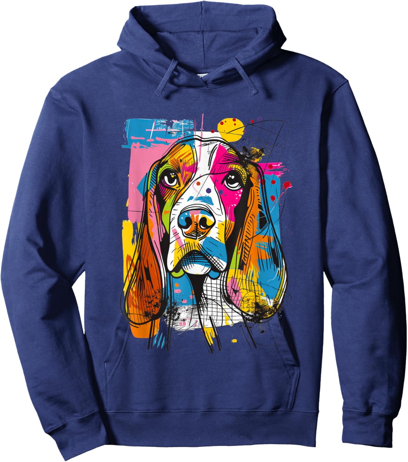 Basset Hound Pop Art Dog Colorful Abstract Street Art Hoodie - Hoodie | Navy