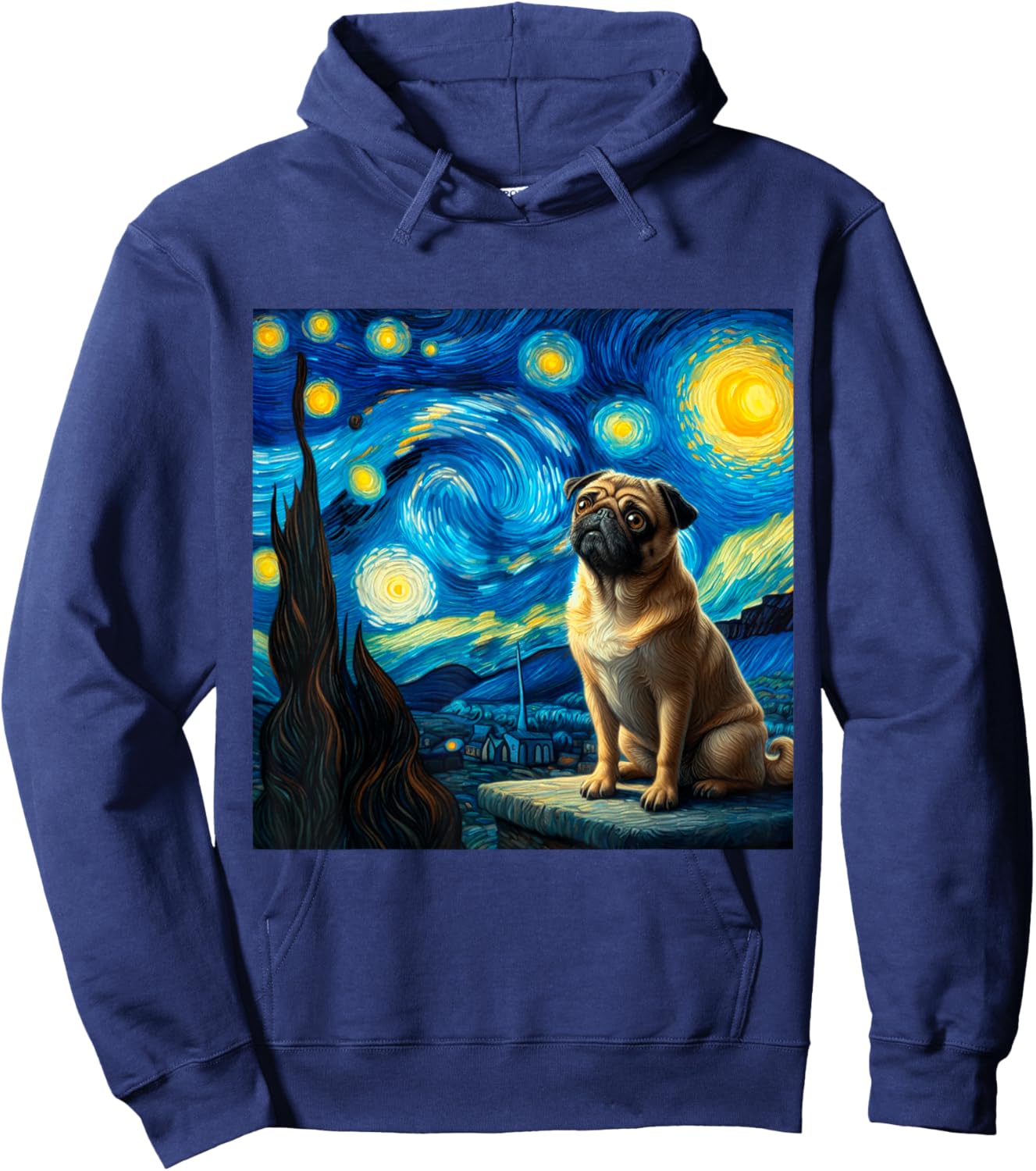 pug Vincent van Gogh Starry Night Hoodie - Hoodie | Navy