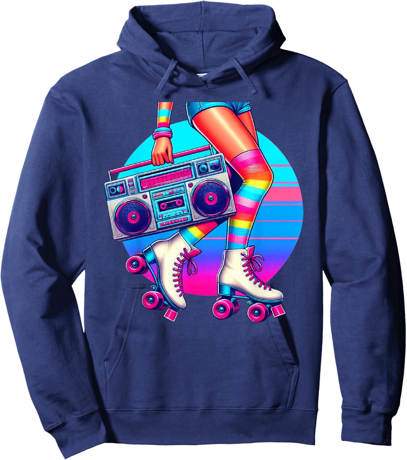 Retro Rollerskates Funny 80's Roller Disco Skating Girl Hoodie - Hoodie | Navy