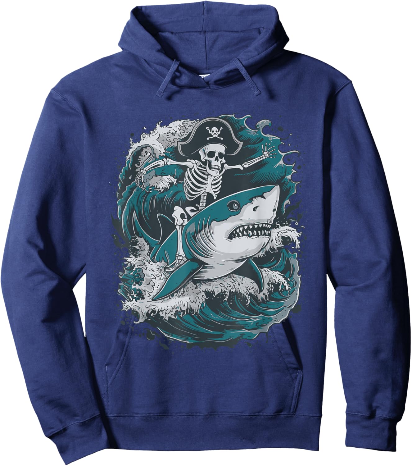 Skeleton Riding Shark Hoodie - Hoodie | Navy