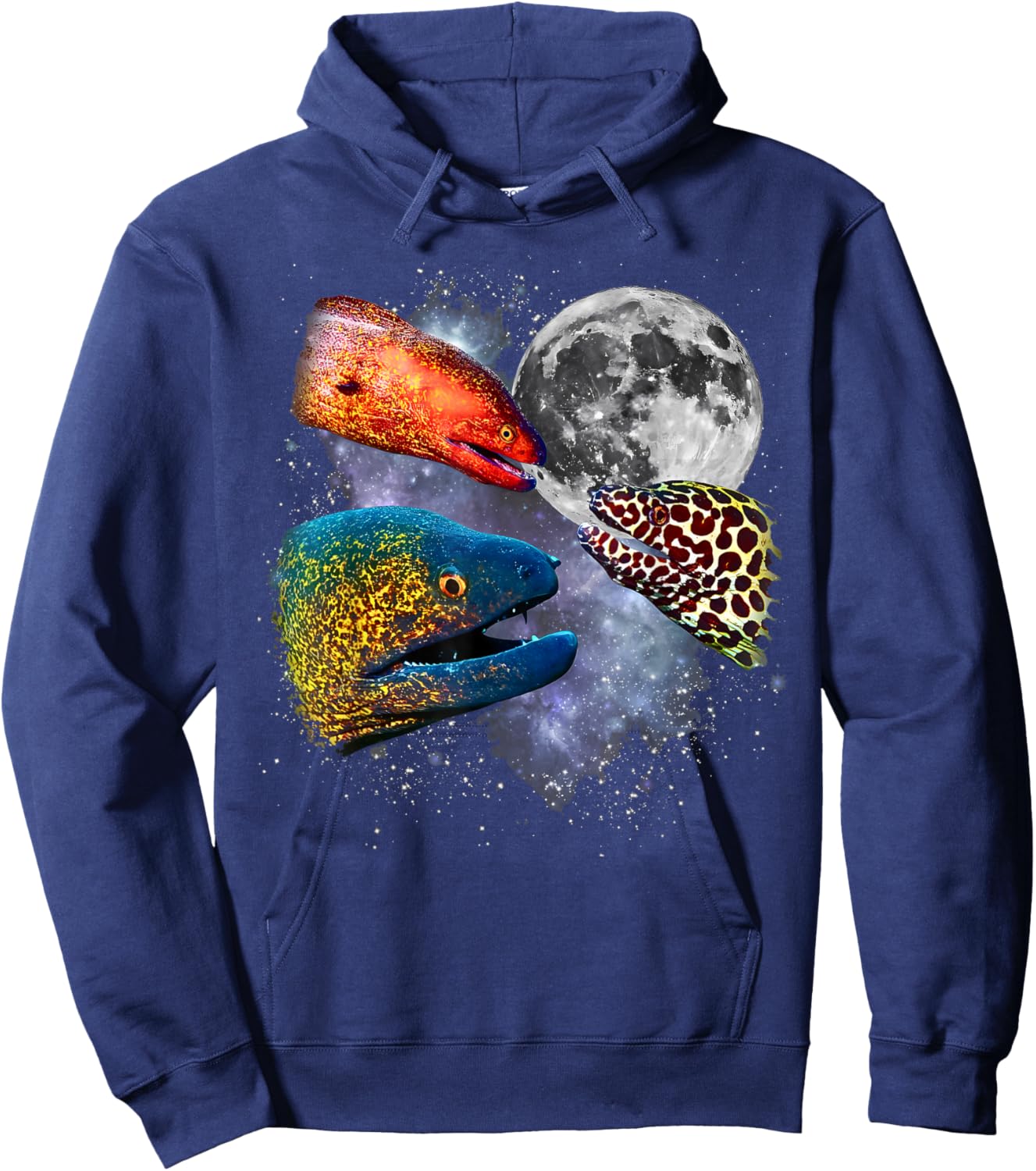 3 Moray EEL Howling at Moon Funny Weird Curse Hoodie - Hoodie | Navy