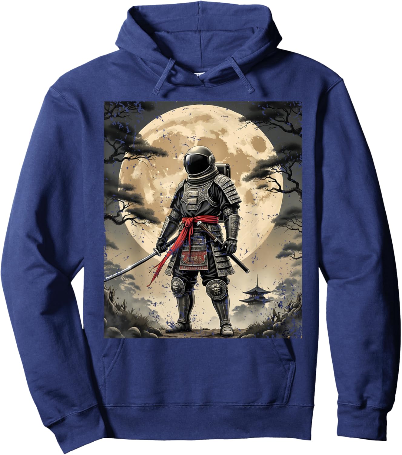 Samurai Astronaut Japanese Moon Vintage Graphic Ukiyo-e Art Hoodie - Hoodie | Navy