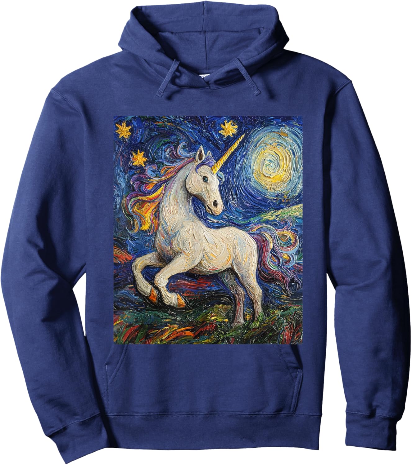 Cute Unicorn - Van Gogh Style - Starry Night Hoodie - Hoodie | Navy