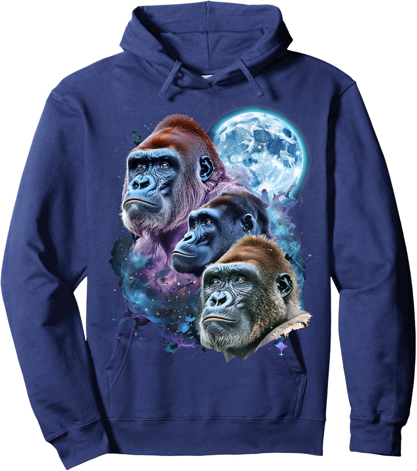 3 Moon Gorilla Funny Great Ape Art Cool Primate Animal Lover Hoodie - Hoodie | Navy