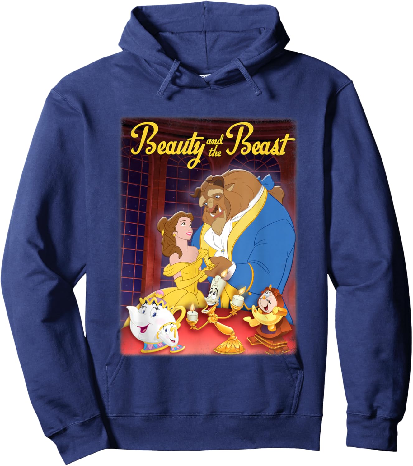 Disney Beauty and The Beast Distressed Movie Poster Hoodie - Hoodie | Navy