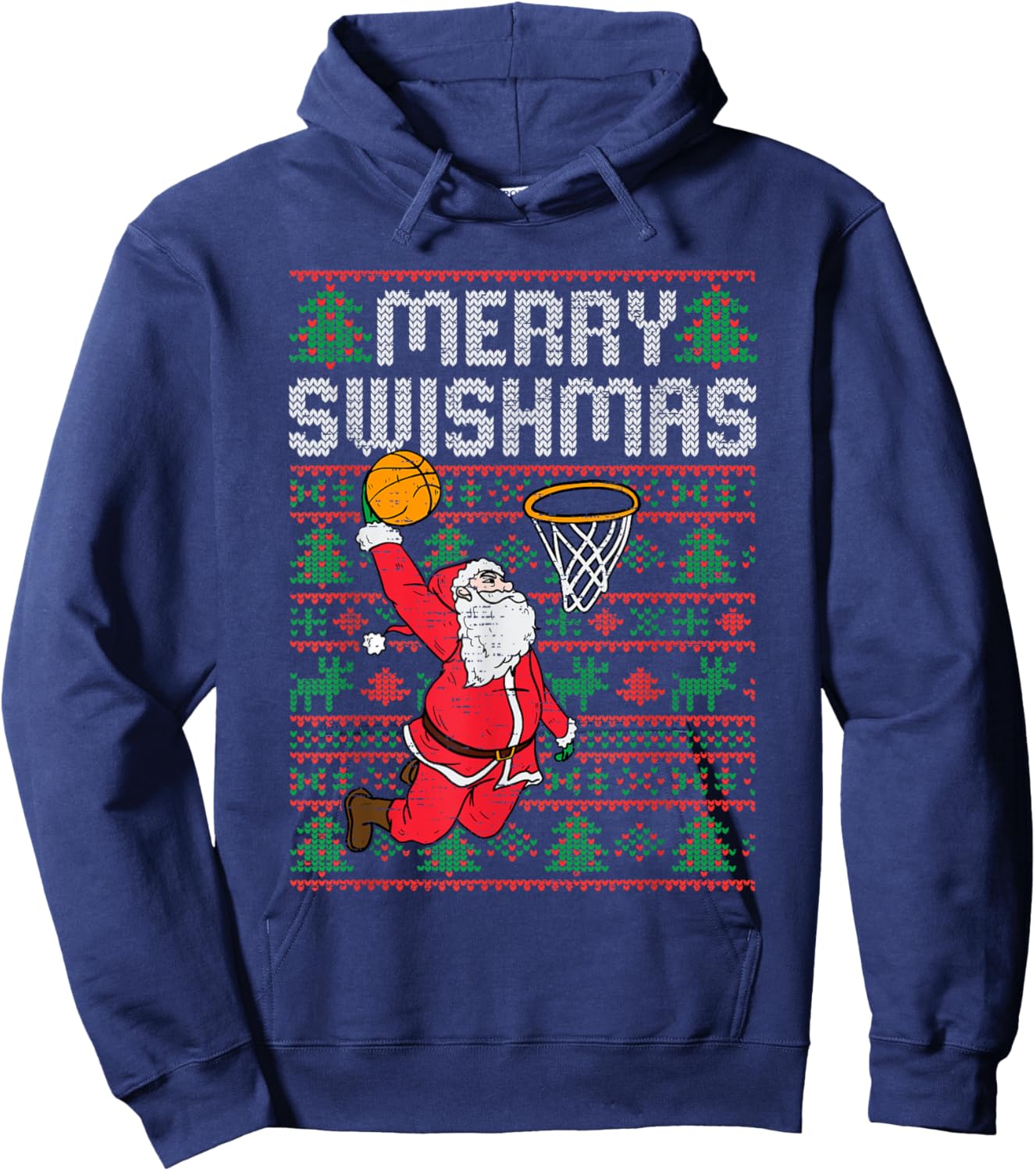 Basketball Ugly Christmas Xmas Santa Sports Men Boys Kids Hoodie - Hoodie | Navy