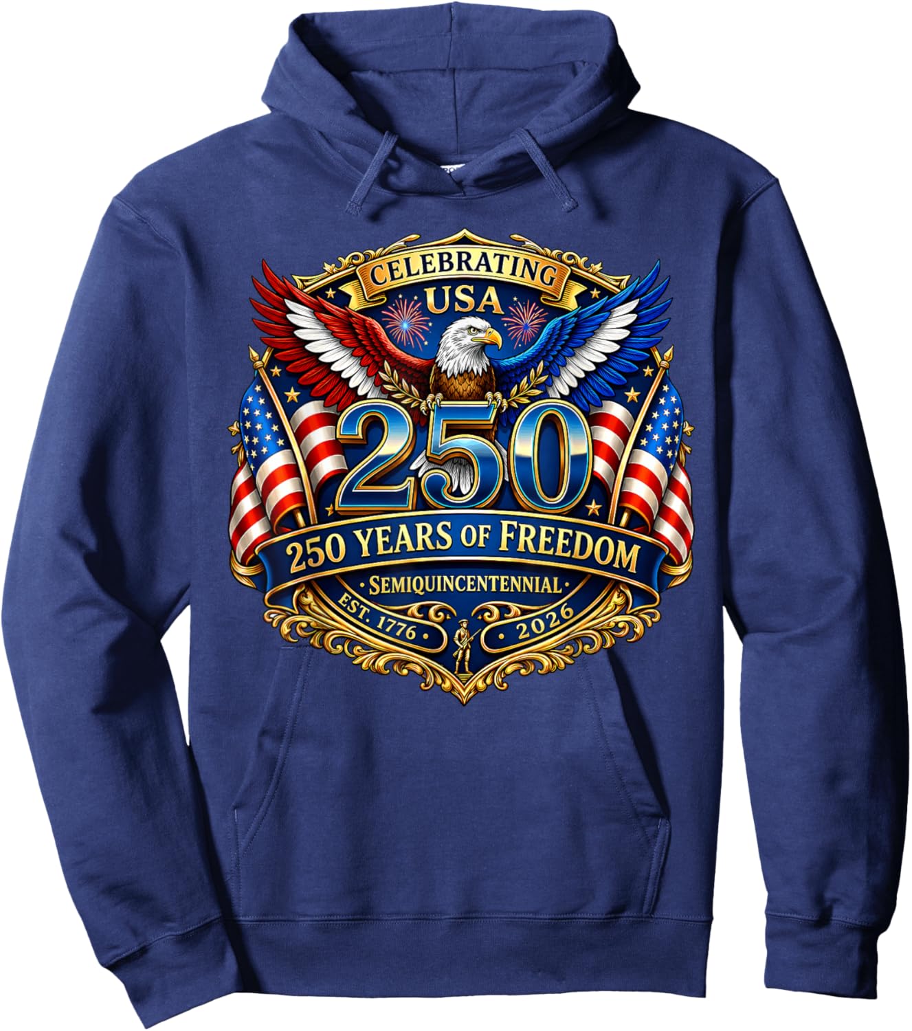 Celebrating USA 250 Years Semiquincentennal 1776 4th of July Hoodie - Hoodie | Navy