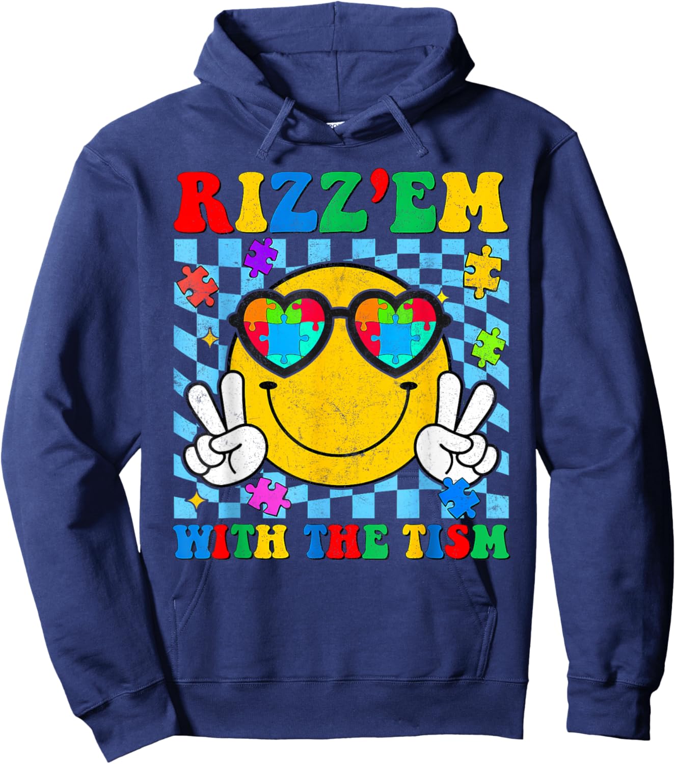 Rizz Em With The Tism Smile Autism Awareness Boys Girls Kids Hoodie - Hoodie | Navy