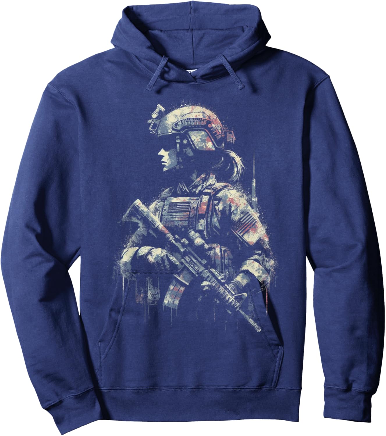 Female Soldier American Flag - Patriotic USA Veteran Hoodie - Hoodie | Navy