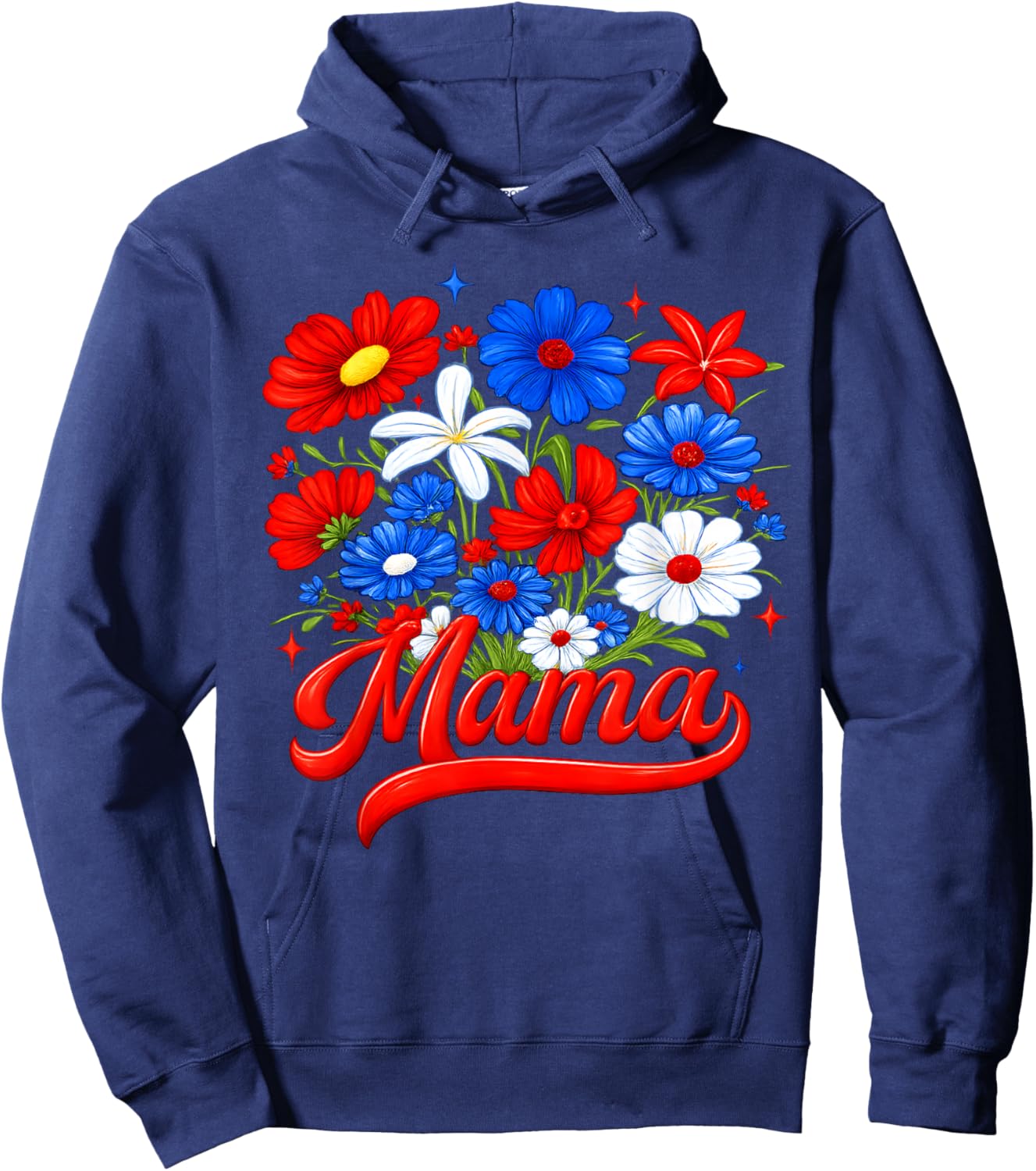 4th of July Floral Mama Patriotic Flowers Women Grandma Hoodie - Hoodie | Navy