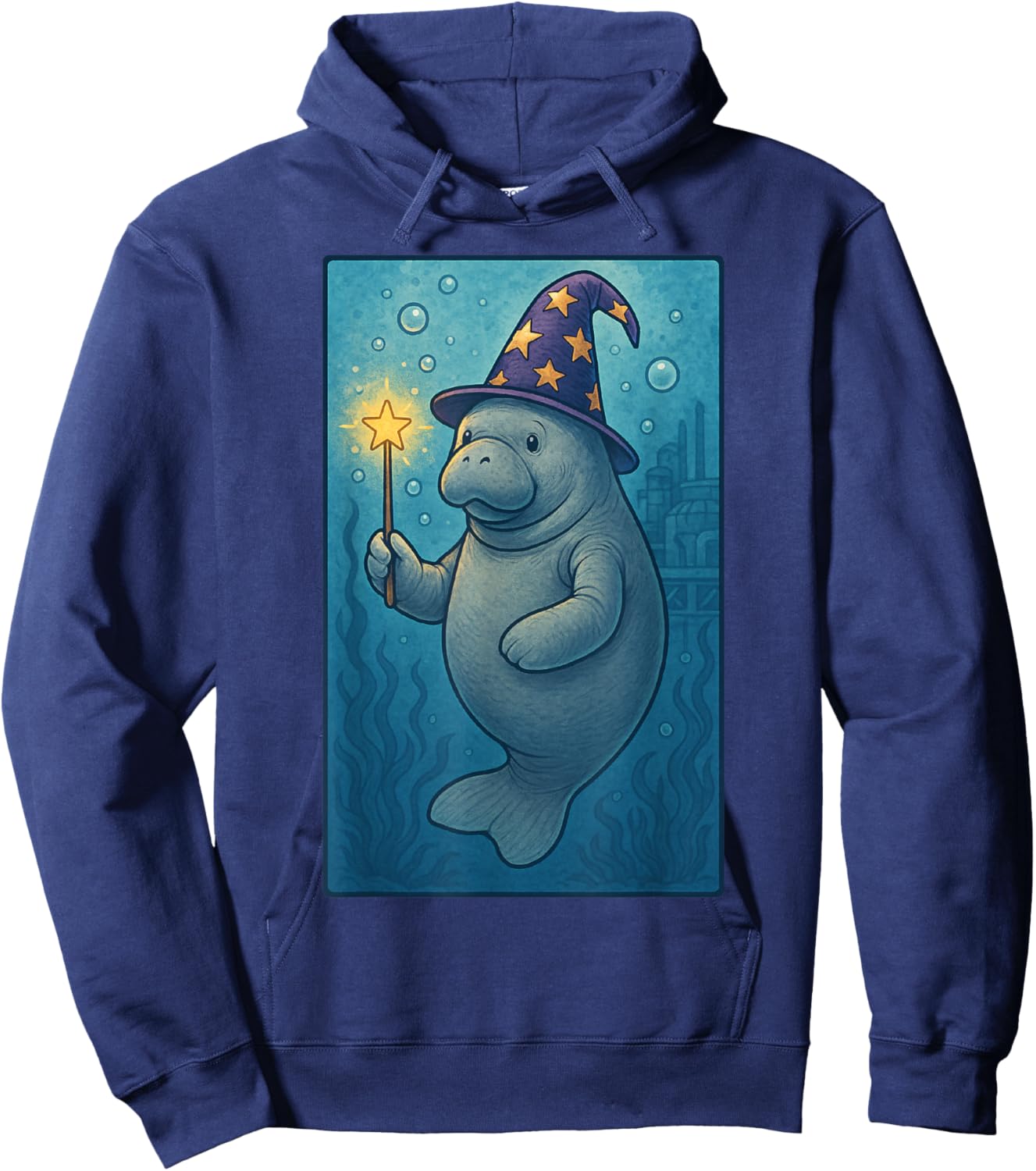 Halloween Manatee Wizard Hat Fantasy Artwork Hoodie - Hoodie | Navy